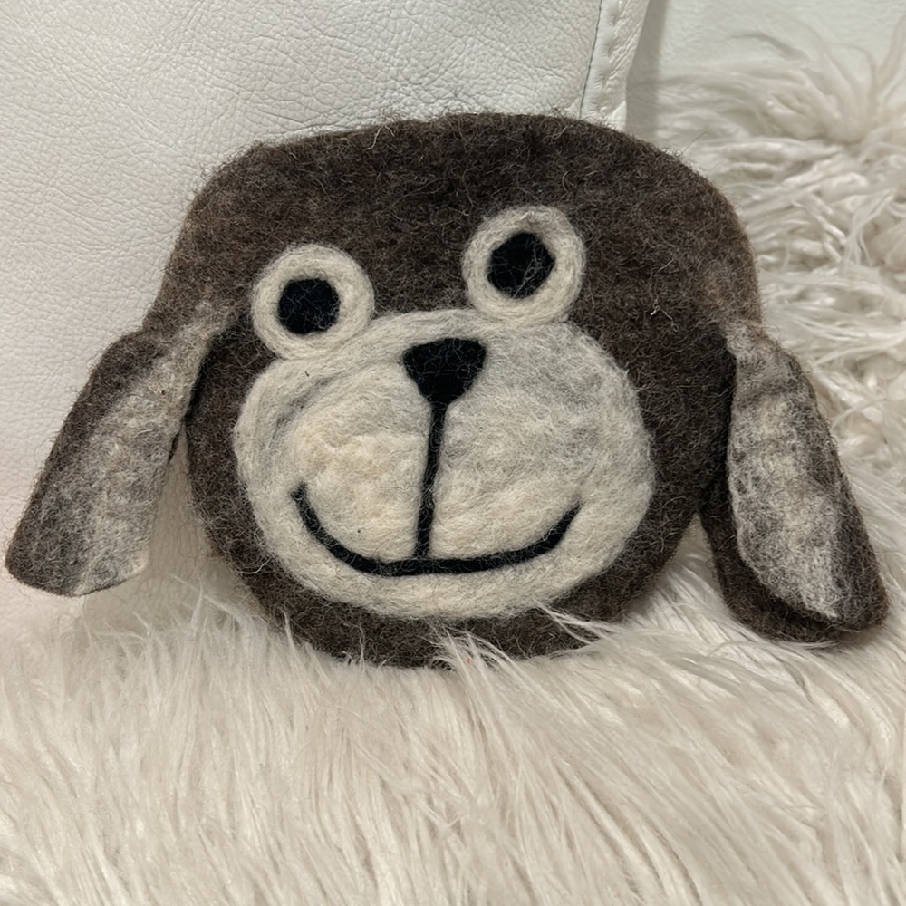 Artisan Handcrafted Felt Wool “Puppy” zipped bag, NWOT - Made in Nepal